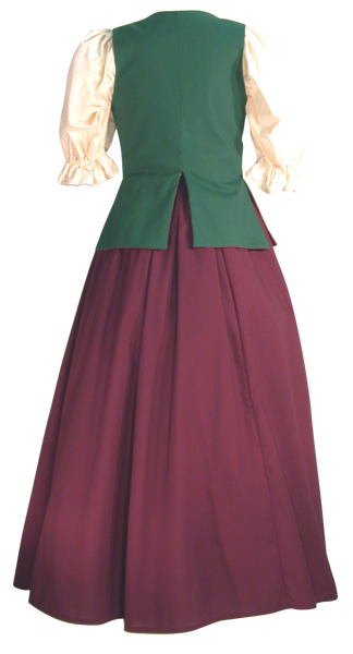 Hourglass Bodice by White Pavilion Costumes, back view. This lace-up vest is perfect for medieval and renaissance costumes, as well as 18th-century living history reenactors. It's also useful for fantasy and fairytale looks as well as Steampunk, Goth and vampire styles.