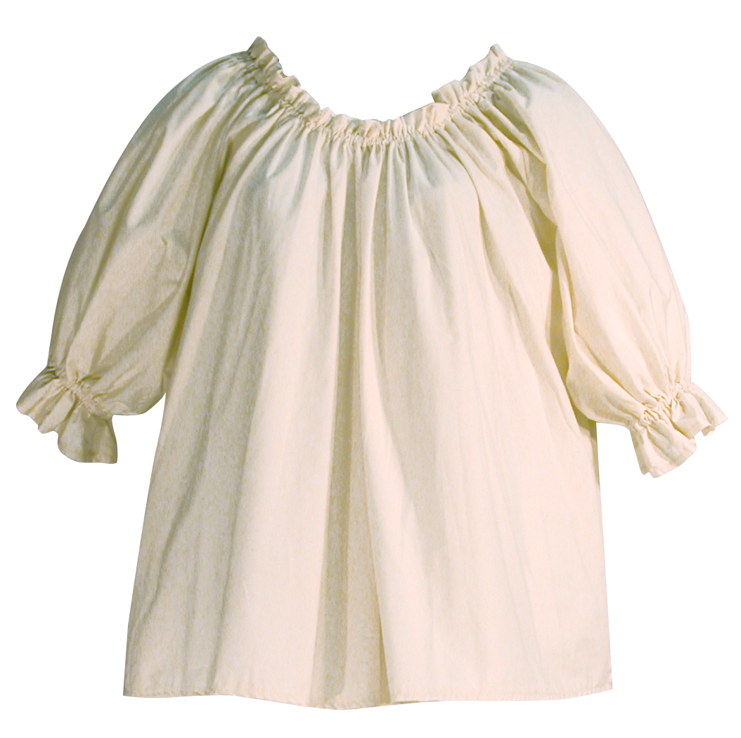Muslin blouse by White Pavilion Costumes, front view. This blouse is ideal for medieval, renaissance, pirate, 17th and 18th century, Victorian, fantasy, fairytale and Steampunk costumes. 
