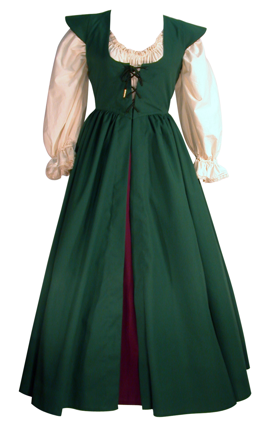 Elizabethan Gown by White Pavilion Costumes, front view. This gown is ideal for renaissance and medieval costumes, and can also be adapted for 18th century and Victorian styles, including Steampunk, Goth, and vampire costumes; and it's also useful for fantasy and fairytale costumes.