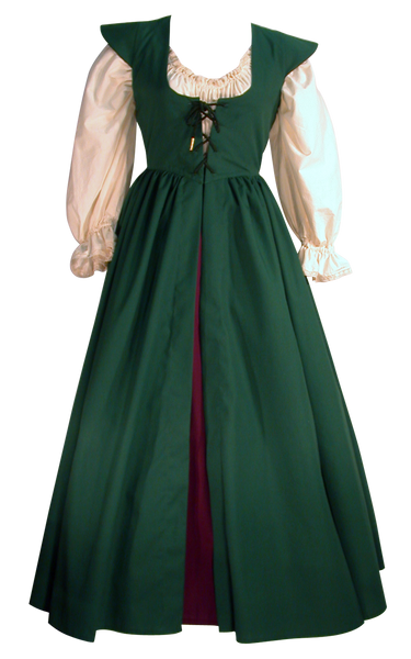 Elizabethan Gown by White Pavilion Costumes, front view. This gown is ideal for renaissance and medieval costumes, and can also be adapted for 18th century and Victorian styles, including Steampunk, Goth, and vampire costumes; and it's also useful for fantasy and fairytale costumes.