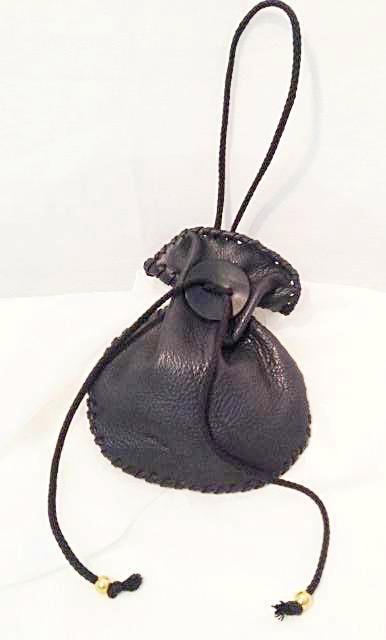 Medieval Small Suede Leather Strapped Drawstring Pouch