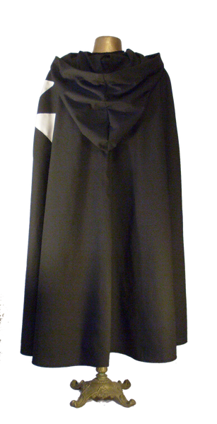 Hospitaler Cape by White Pavilion, back view. This is the ideal companion to our Hospitaler Tunic and essential for any Hospitaler Knight costume.