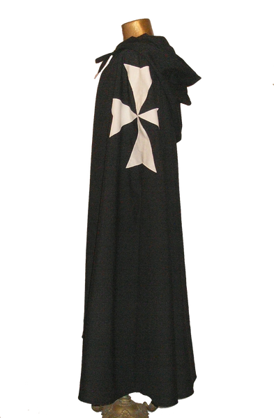 Hospitaler Cape by White Pavilion, side view. This is the ideal companion to our Hospitaler Tunic and essential for any Hospitaler Knight costume.