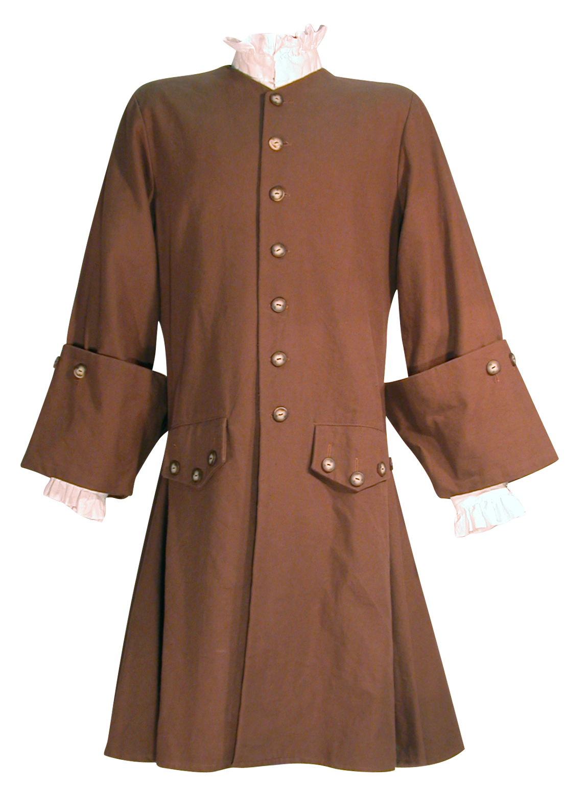 Pirate Coat by White Pavilion, front view. This coat is ideal for pirate costumes, colonial costumes, French & Indian War or Revolutionary War costumes.