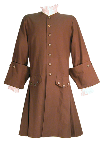 Pirate Coat by White Pavilion, front view. This coat is ideal for pirate costumes, colonial costumes, French & Indian War or Revolutionary War costumes.