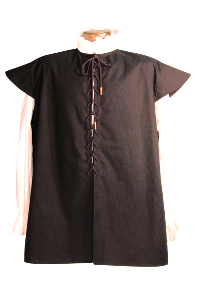 The Seadog Doublet by White Pavilion, front view. Our doublet is perfect for pirate costumes, medieval costumes and renaissance costumes.