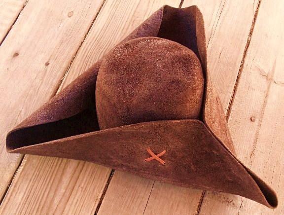 The Sparrow Tricorne by White Pavilion, top view. This is the ideal hat for Jack Sparrow fans.
