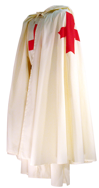 Medieval Templar Knight Tunic by White Pavilion, shown with Medieval Templar Knight Cape. Essential for any Medieval Templar Knight costume.