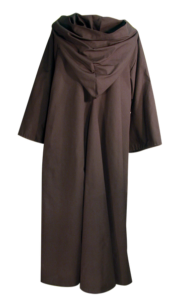 Traveler's Robe by White Pavilion, back view. This is ideal for medieval costumes, renaissance costumes, Steampunk costumes, Victorian costumes , Goth costumes, vampire costumes and general fantasy costume, especially for Nazgul or Ringwraith characters.