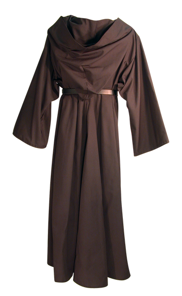 Traveler's Robe by White Pavilion, back view, with Sword Belt. This is ideal for medieval, renaissance, Steampunk, Victorian, Goth, vampire and general fantasy costume, especially for Nazgul or Ringwraith characters.