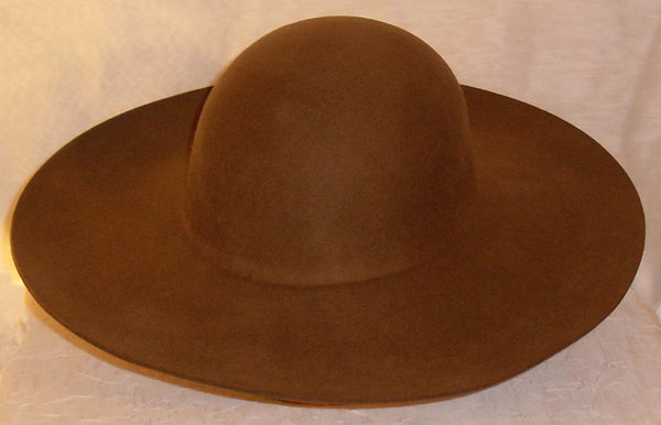 Cavalier Hat Blank from White Pavilion, top view, brown. Choose this hat for living history, medieval, renaissance, pirate, cowboy, steampunk, vampire and many other costumes.