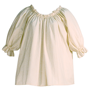 Muslin blouse by White Pavilion Costumes, front view. This blouse is ideal for medieval, renaissance, pirate, 17th and 18th century, Victorian, fantasy, fairytale and Steampunk costumes. 