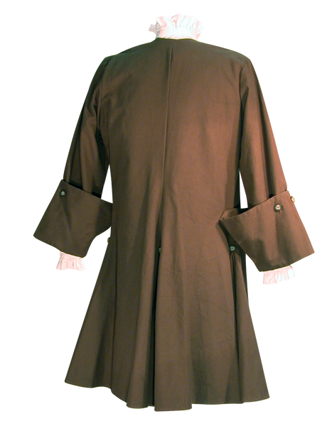 Pirate Coat by White Pavilion, back view. This coat is ideal for pirate costumes, colonial costumes, French and Indian War or Revolutionary War costumes.