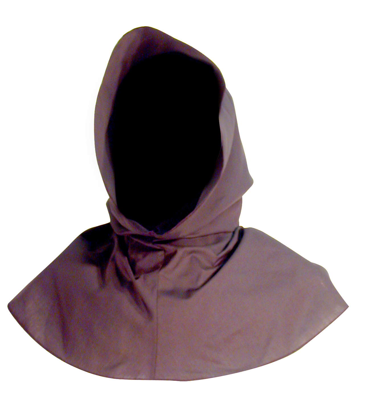 Ranger's Hood from White Pavilion Costumes, front view. This hood is perfect for medieval, fantasy, elf, grim reaper, executioner, Ringwraith or Nazgul, Christmas Past, vampire, Halloween and other costumes.