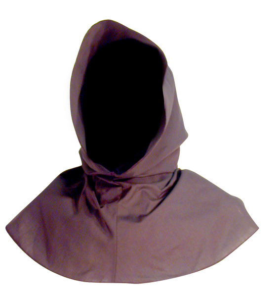 Ranger's Hood from White Pavilion Costumes, front view. This hood is perfect for medieval, fantasy, elf, grim reaper, executioner, Ringwraith or Nazgul, Christmas Past, vampire, Halloween and other costumes.