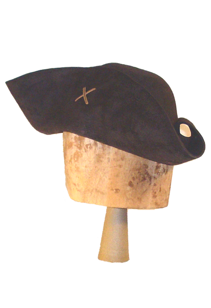 The Sparrow Tricorne by White Pavilion, side view. This is the ideal hat for Jack Sparrow fans.
