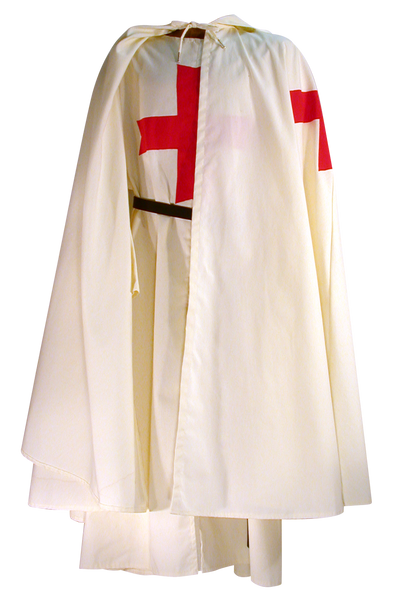 Medieval Templar Knight Tunic by White Pavilion, shown with Medieval Templar Knight Cape. Essential for any Medieval Templar Knight costume.